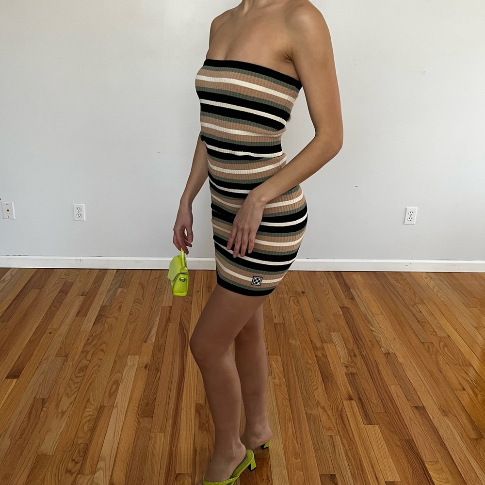 OFF-WHITE STRIPED MIDI TUBE DRESS